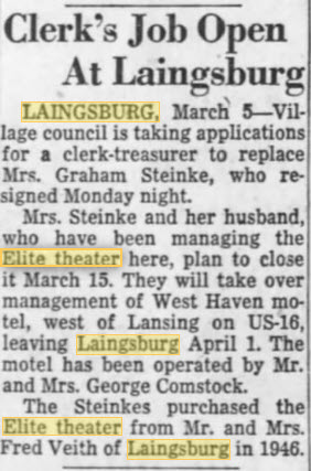 Elite Theatre - OWNERS CLOSE TO RUN MOTEL MARCH 5 1958